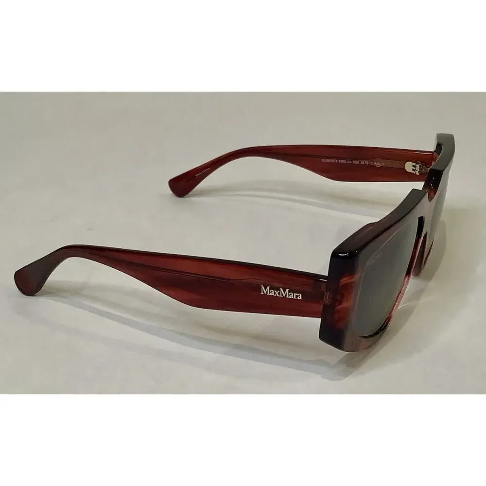 NIB Max Mara 58MM Red Solid Lenses UV Protection Rectangle Sunglasses